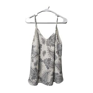 Olivia Grey Paisley Print Cami Top Medium V Neck Adjustable Straps Chiffon